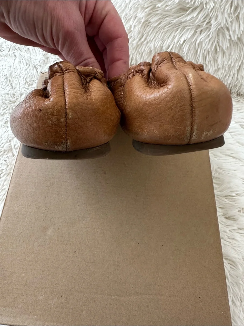 Tory Burch Minnie Travel Ballet Flats Tan Leather Logo Slip On Shoes Size 7